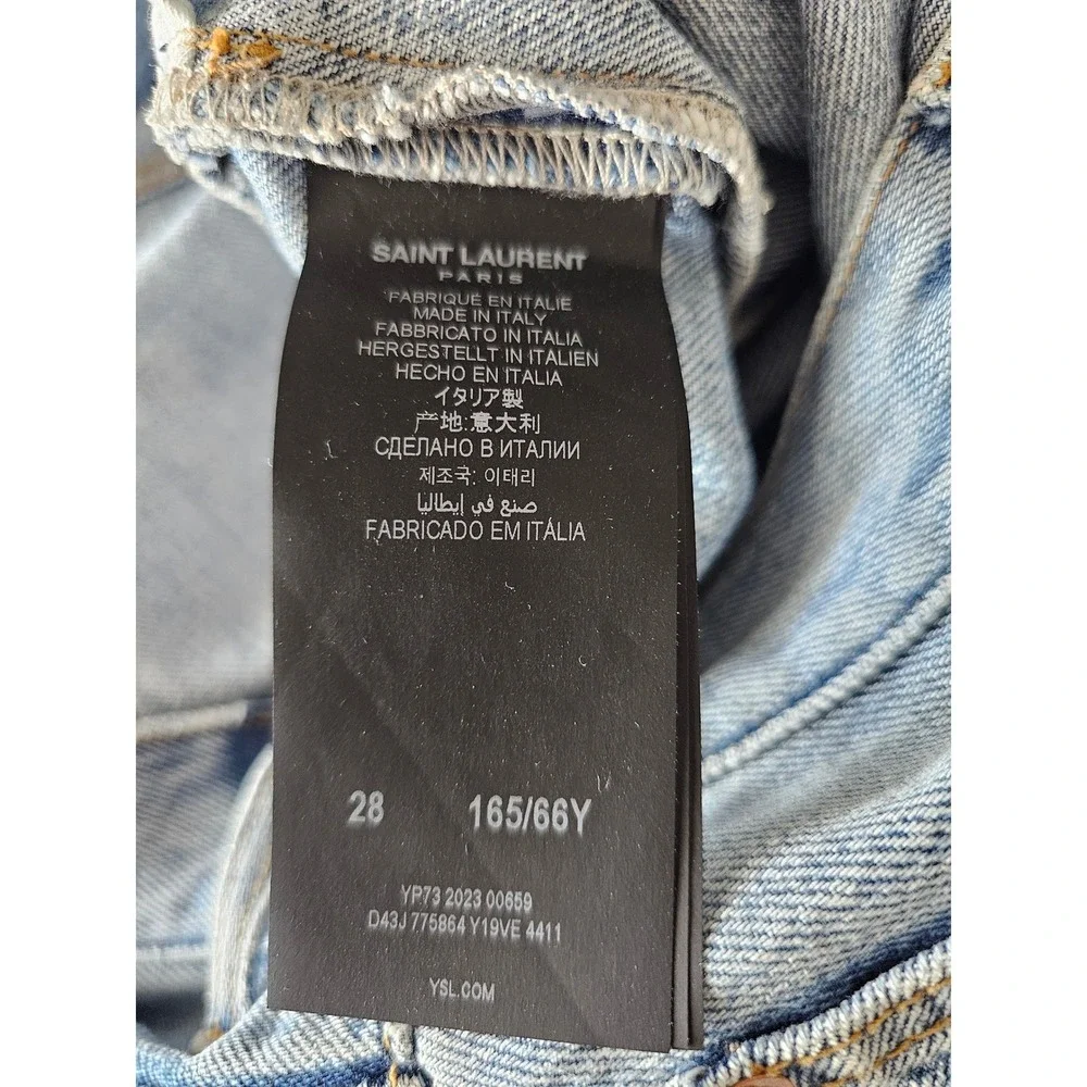 Saint Laurent Light Wash Straight Leg High Rise Denim Jeans Blue Size 28 TP01